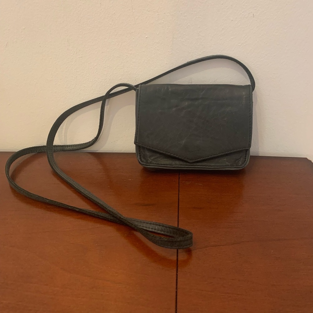 Genuine Leather Black Mini Crossbody Purse